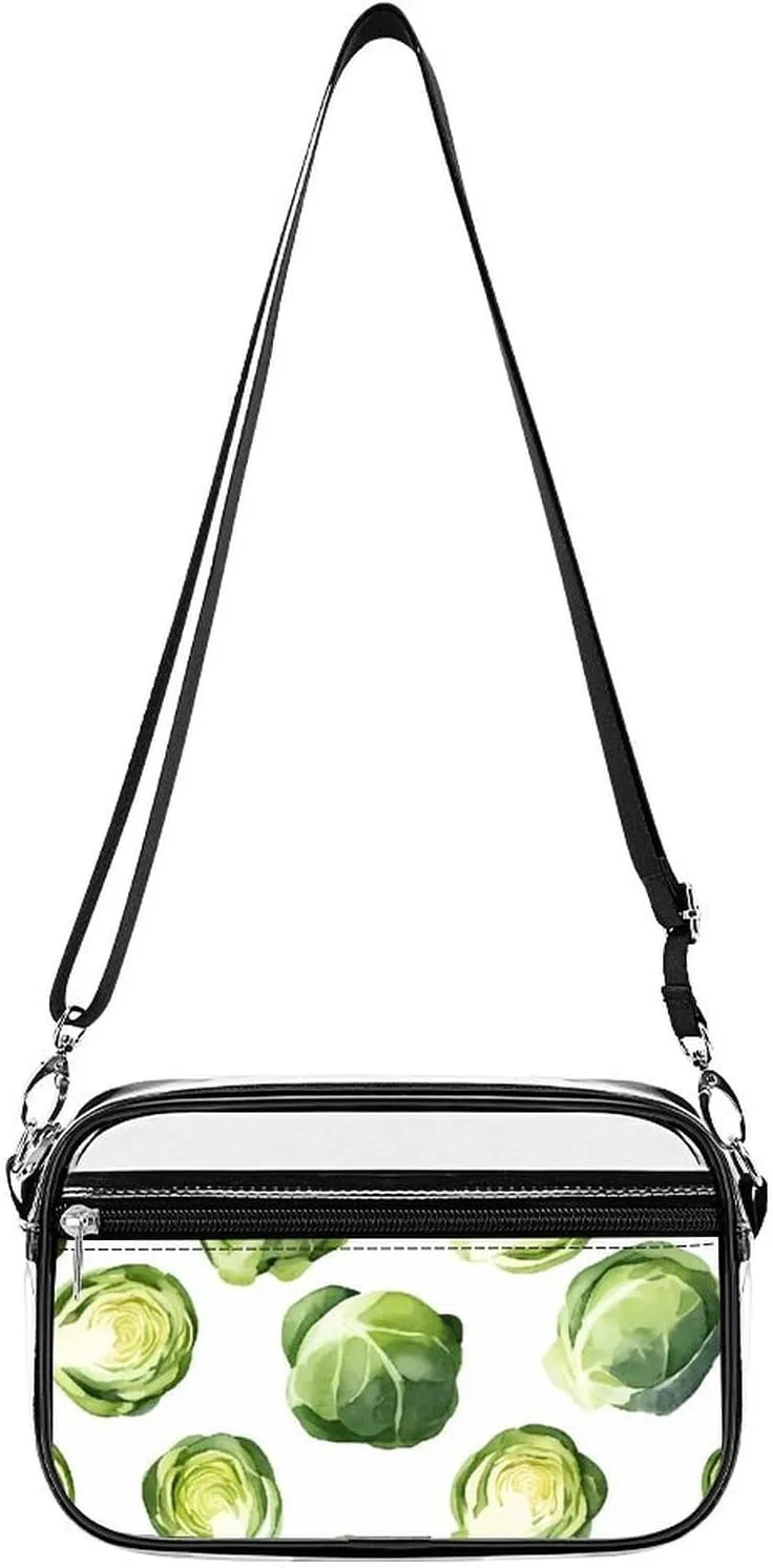 Watercolor Brussel Sprouts Clear Stadium Bag Clear Mini Messenger Bags with 2 Compartments Crossbody Bag