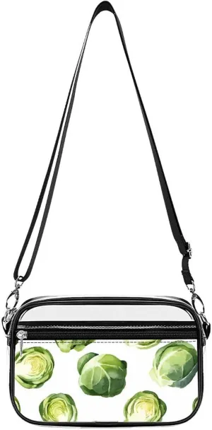 Watercolor Brussel Sprouts Clear Stadium Bag Clear Mini Messenger Bags with 2 Compartments Crossbody Bag
