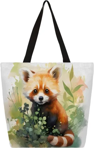 Watercolour Raccoon Large Capacity Canvas Tote Bag Stylish Handheld Shoulder Bag Reusable Shopping Bag for Work Travel Beach Trips Shopping