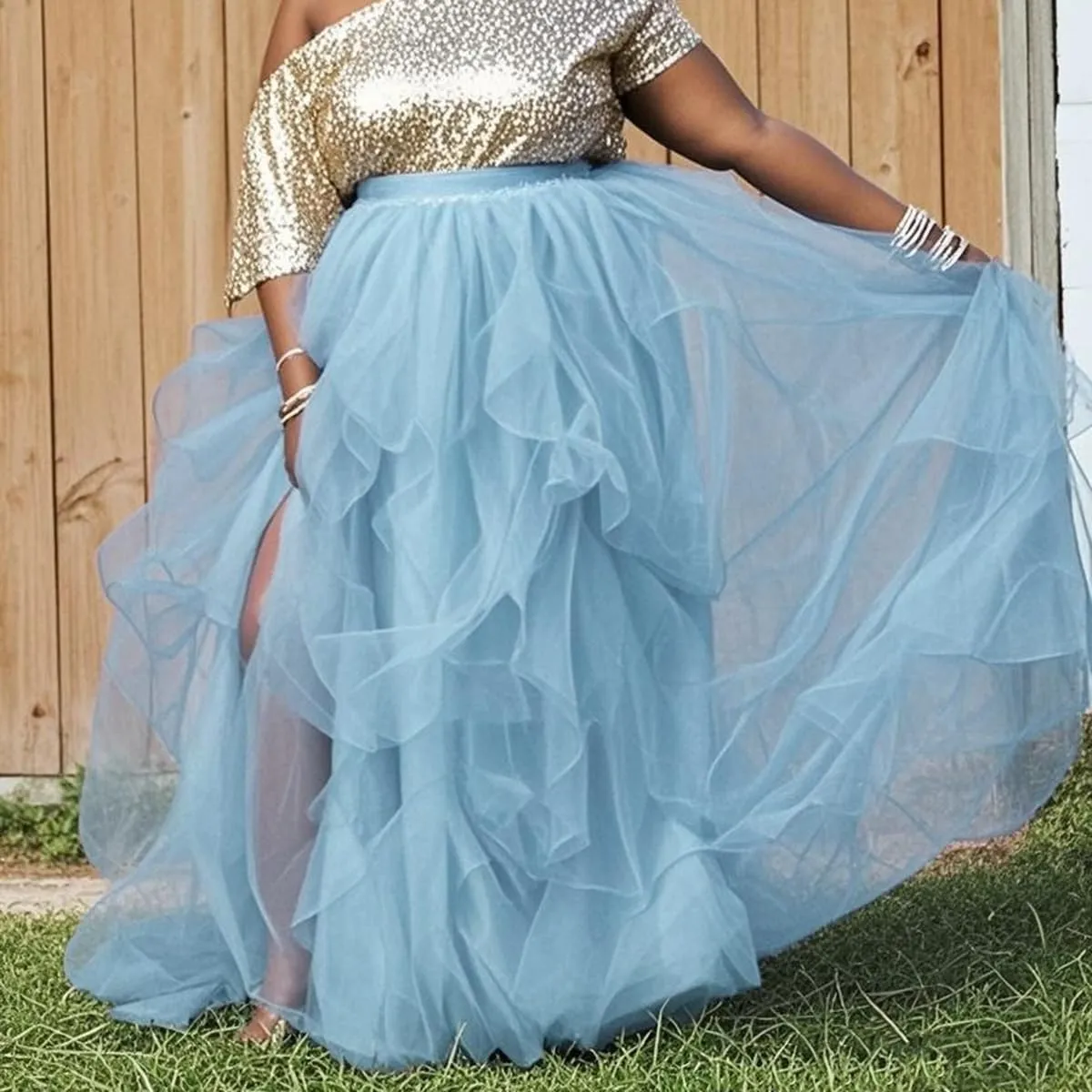 WDPL Wedding Planning Women's Long Maxi Tulle Special Occasion Bustle Night Out Skirt