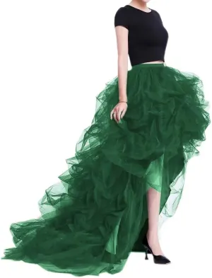 WDPL Women's Long High Low Ruffles Party Tulle Skirt