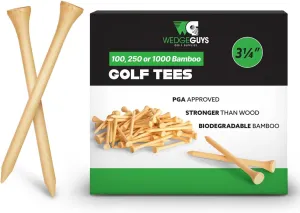 Wedge Guys Bamboo Golf Tees 3-1/4" | 100,250 or 1000 pcs. | Extra Durable & Stronger Than Wood Tees | Biodegradable & Less Friction | PGA Professional Approved, Golf Tees Bulk Bag