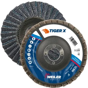 Weiler 51209 Tiger X Flap Disc, Ceramic and Zirconia Alumina, Angled, Phenolic Backing, 40 Grit, 5", 7/8" Arbor Hole (Pack of 10)