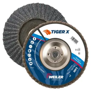 Weiler 51220 Tiger X Flap Disc, Ceramic and Zirconia Alumina, Angled, Phenolic Backing, 40 Grit, 7", 5/8-11" Arbor Hole (Pack of 10)