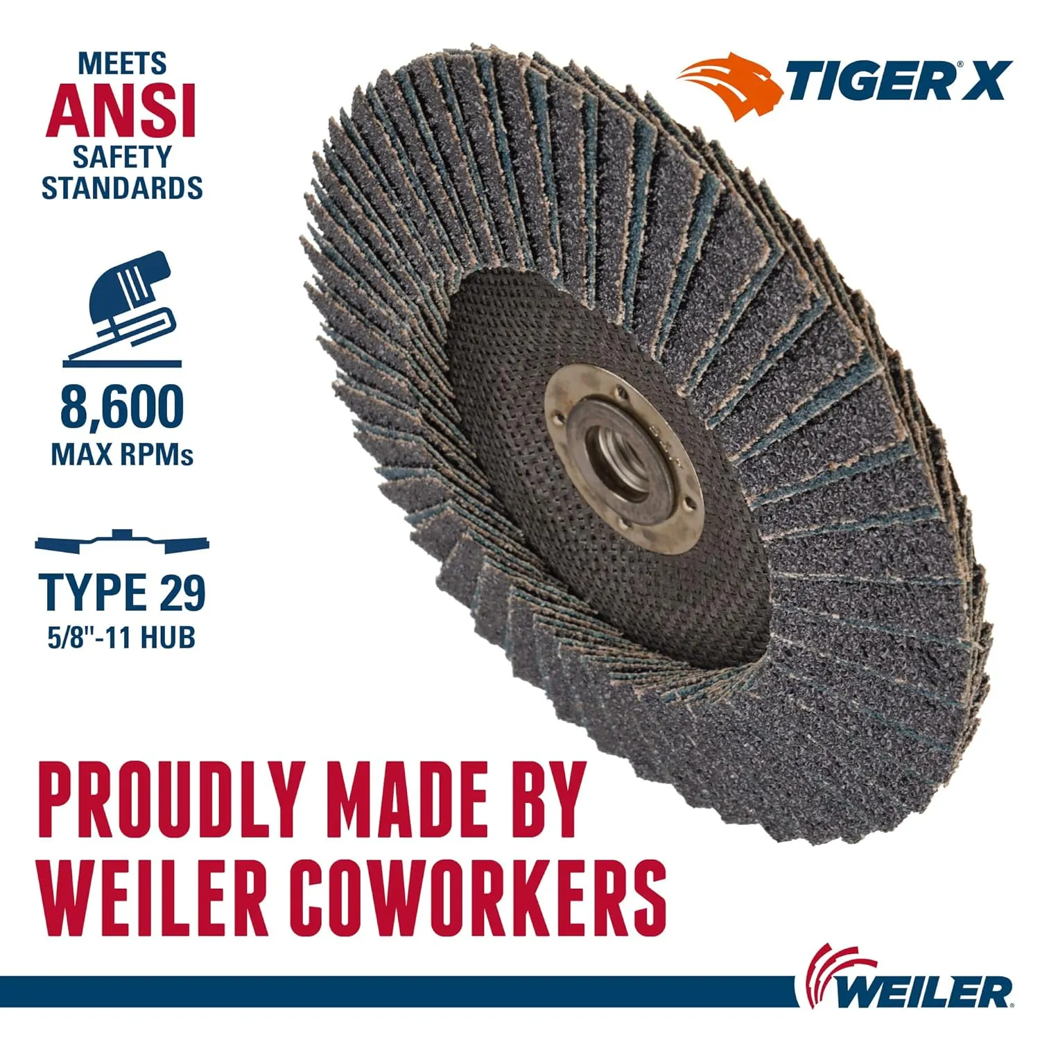 Weiler 51220 Tiger X Flap Disc, Ceramic and Zirconia Alumina, Angled, Phenolic Backing, 40 Grit, 7", 5/8-11" Arbor Hole (Pack of 10)