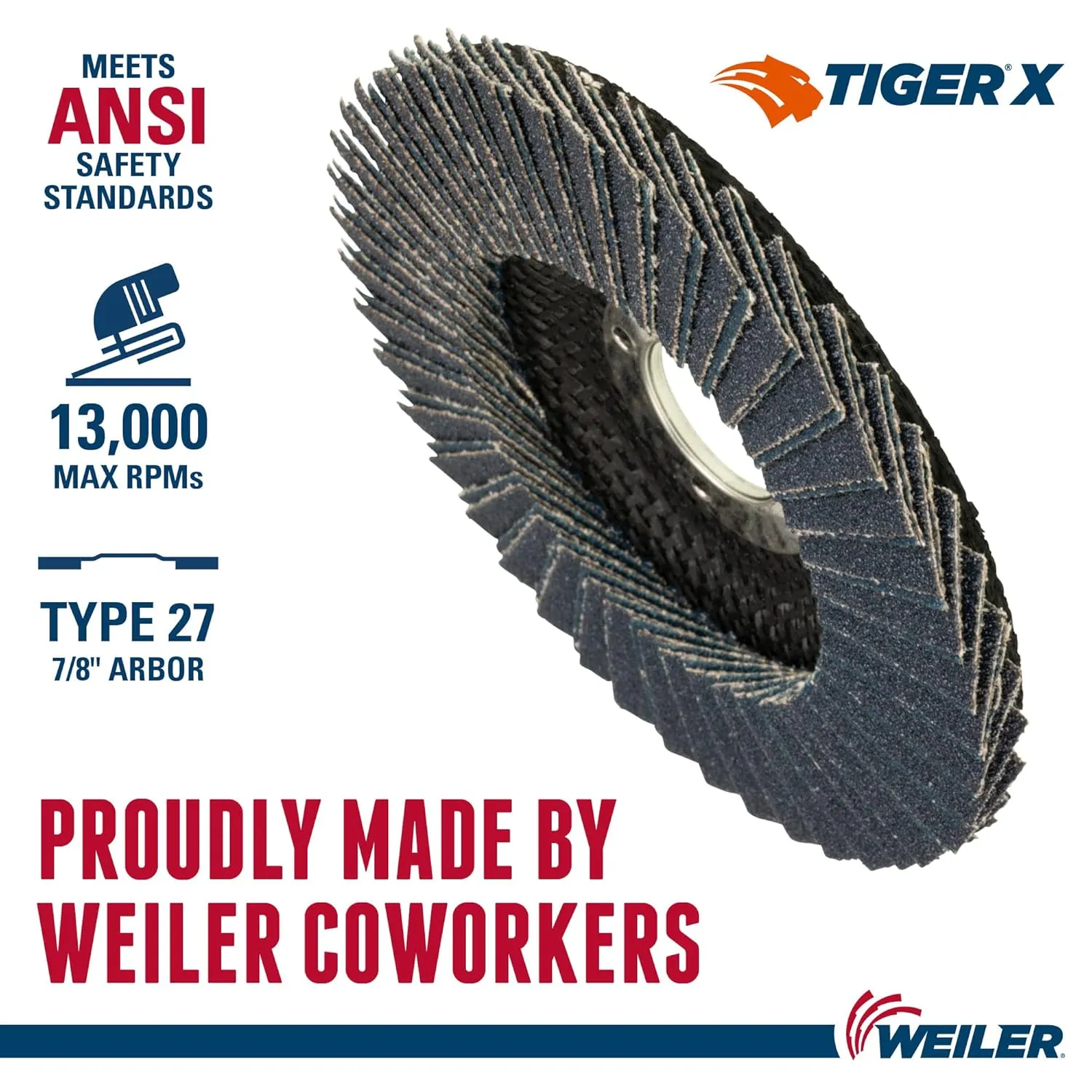 Weiler 51223 Tiger X Flap Disc, Ceramic and Zirconia Alumina, Flat, Phenolic Backing, 40 Grit, 4-1/2", 7/8" Arbor Hole (Pack of 10)