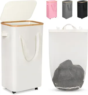 WELTRXE Laundry Basket with Wheels, 110L Large Clothes Hamper for Laundry, Collapsible & Waterproof Laundry Hamper with Lid and Removable Inner Bag, for Laundry Room, Bedroom, Dormitory Storage, Beige