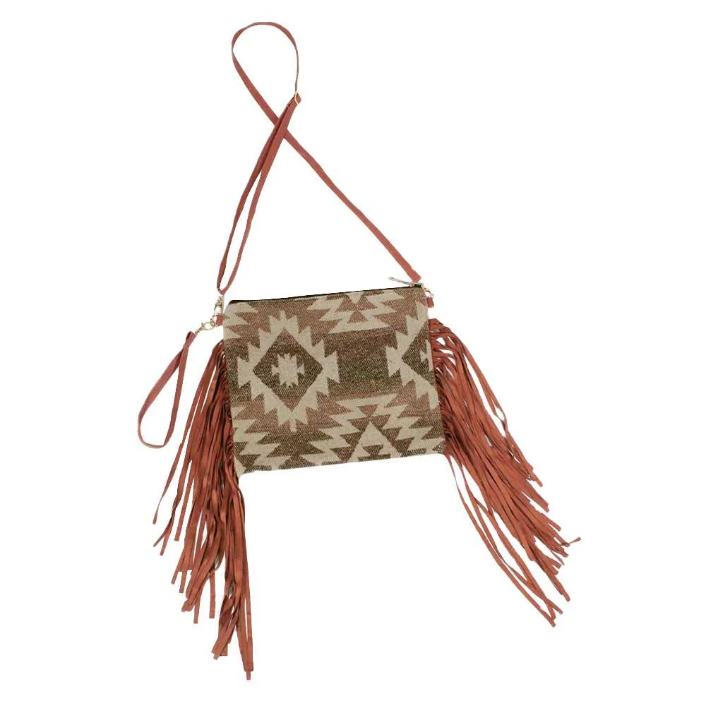 Western Pattern Tassel Crossbody Clutch Bag by Madeline Love