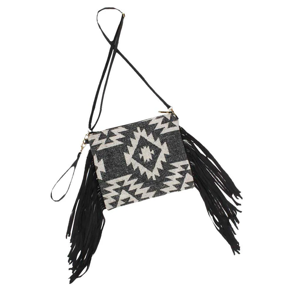 Western Pattern Tassel Crossbody Clutch Bag by Madeline Love