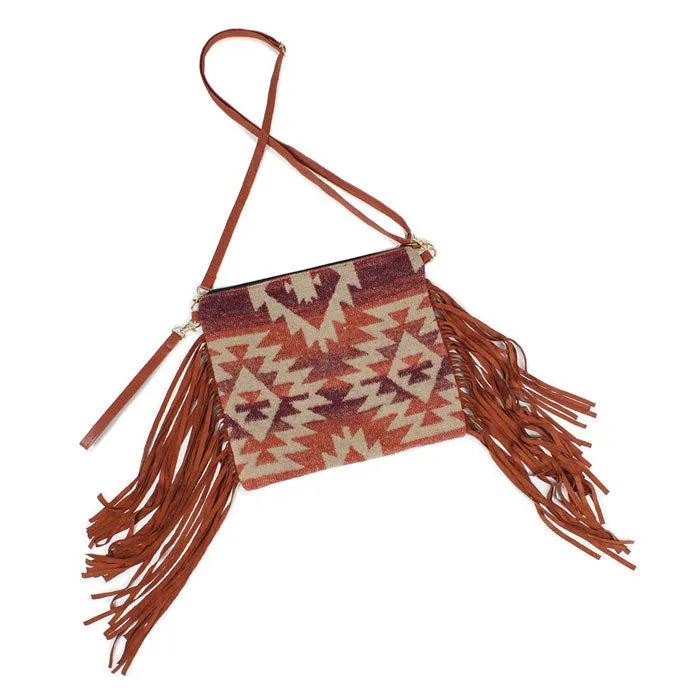 Western Pattern Tassel Crossbody Clutch Bag by Madeline Love