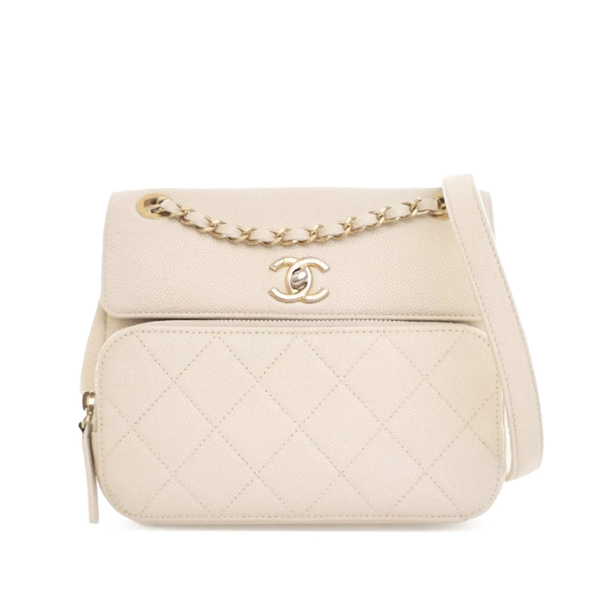 White Chanel Caviar Business Affinity Messenger Flap Crossbody Bag
