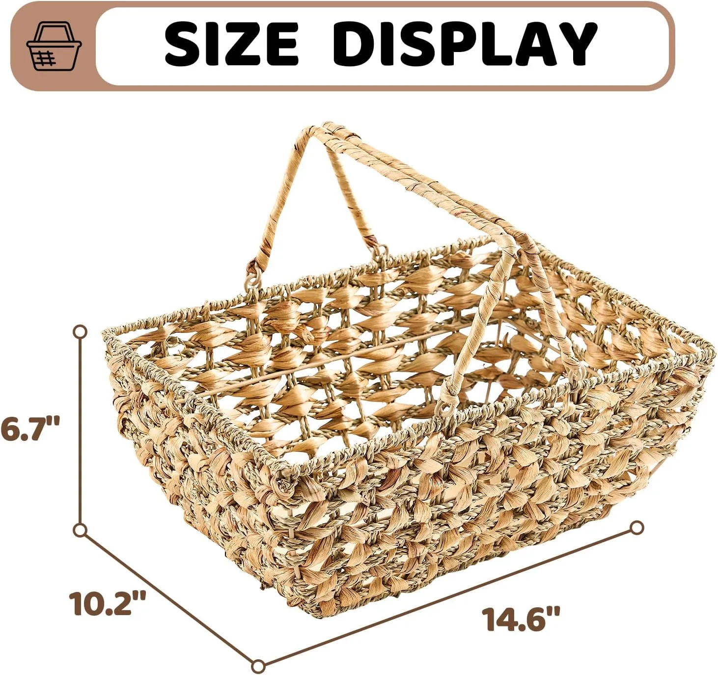 Wicker Picnic Basket with Handles, Wicker Baskets with Wooden Base for Picnic, Camping & Storage Basket