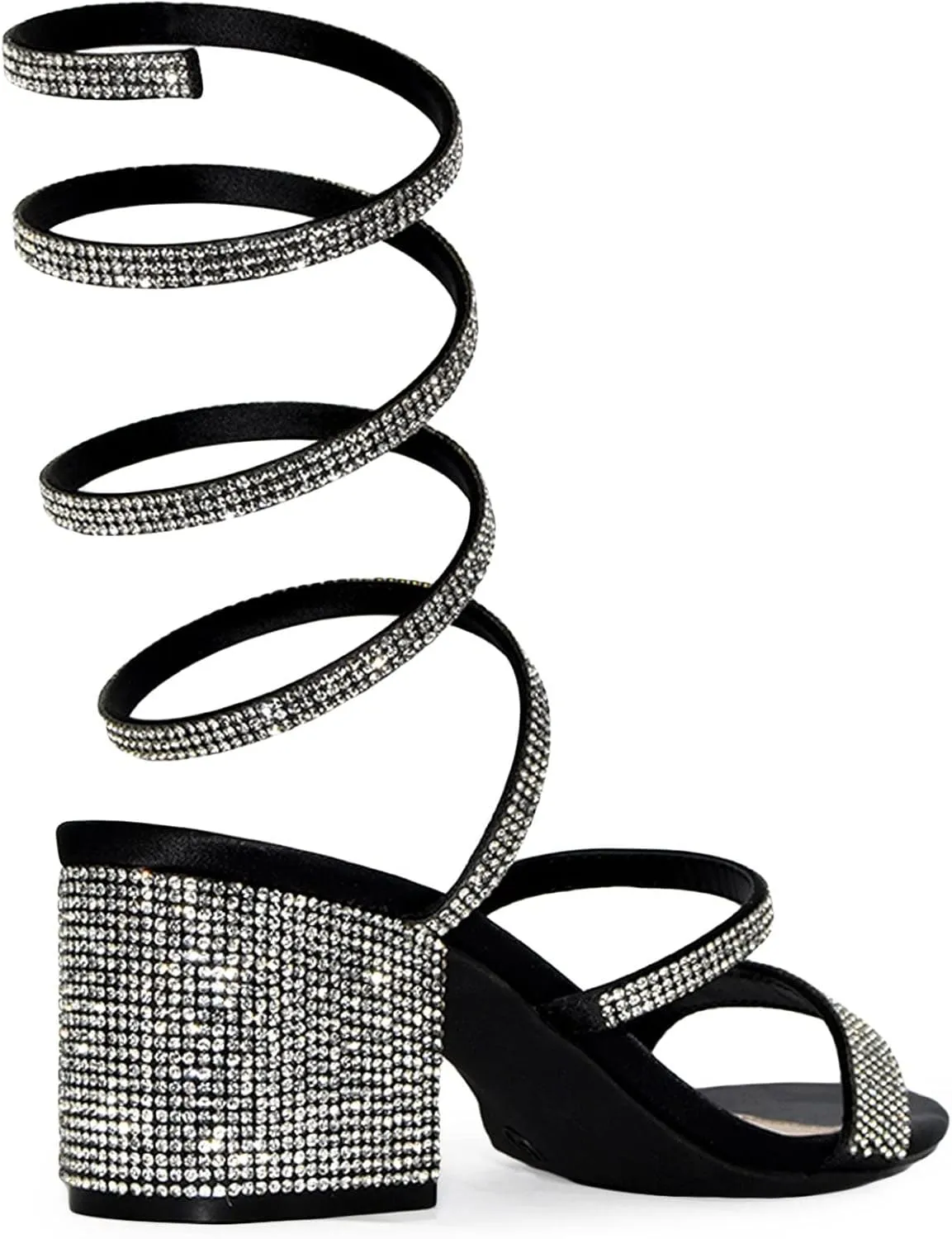 Wild Diva Women's Larina-192 Rhinestone Spiral Ankle Strap Low Block Heeled Sandals Heels