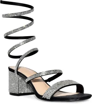 Wild Diva Women's Larina-192 Rhinestone Spiral Ankle Strap Low Block Heeled Sandals Heels