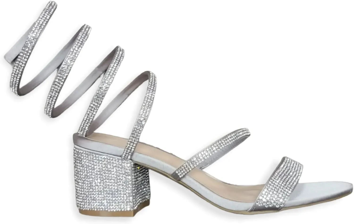 Wild Diva Women's Larina-192 Rhinestone Spiral Ankle Strap Low Block Heeled Sandals Heels