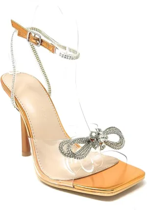 Wild Diva Women's Square Toe Rhinestone Embellished Straps & Bow Clear Vamp Formal Stiletto High Heels Narala-15