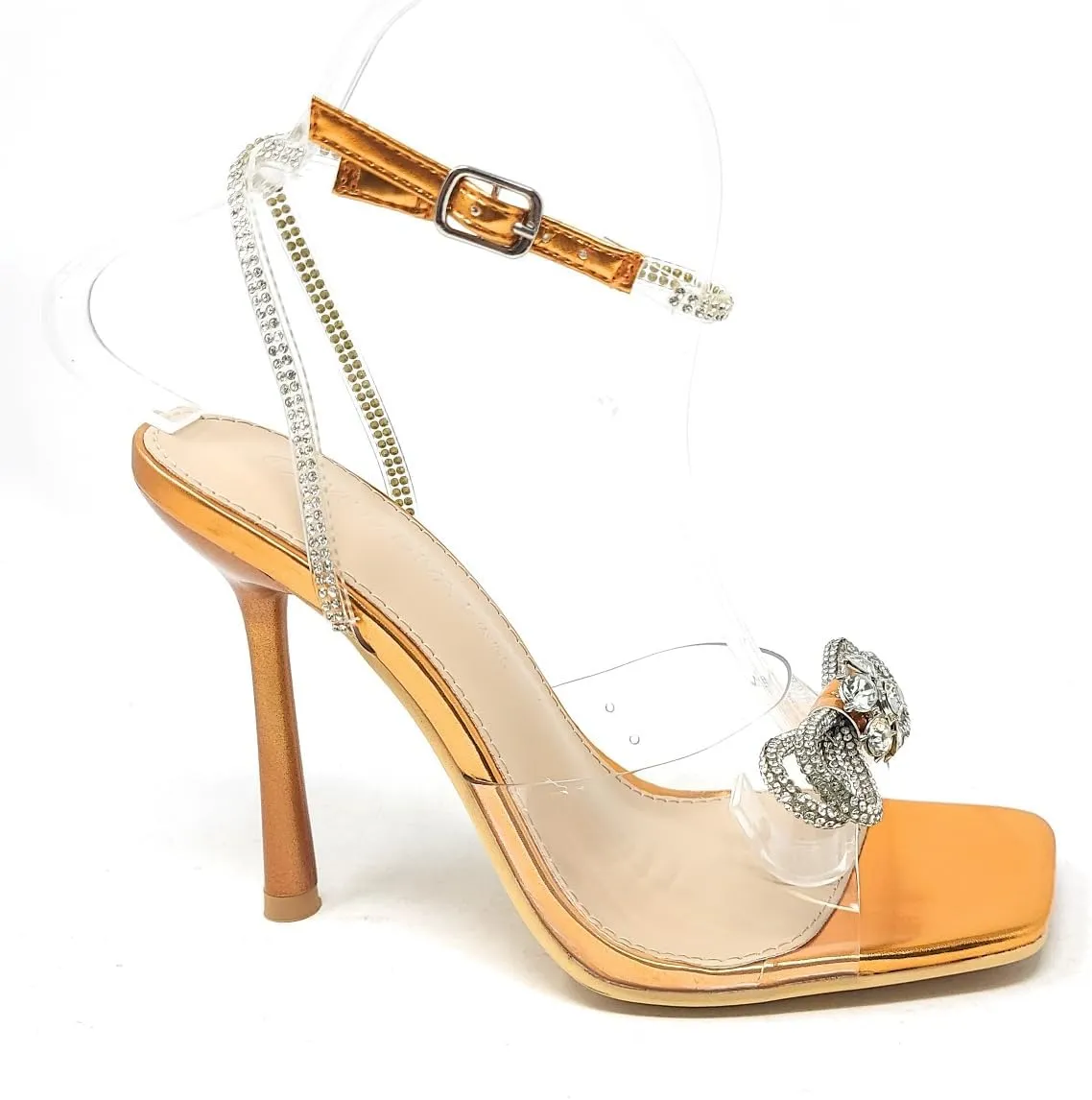 Wild Diva Women's Square Toe Rhinestone Embellished Straps & Bow Clear Vamp Formal Stiletto High Heels Narala-15
