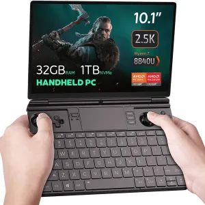 Win MAX 2 2024 Handheld Gaming PC with AMD Ryzen 7 8840U, Radeon 780M GPU, 32GB RAM, 1TB SSD, OcuLink, 10.1" IPS Display, Gaming Controls, Keyboard and touchpad