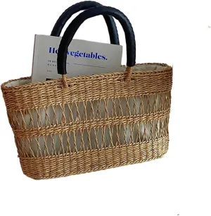 WOLWES Weaving Bag Ultra -fire Hollow Woven Hand -Raised Woven Bag Ducts and Basket Yellow Grass Editing Bag