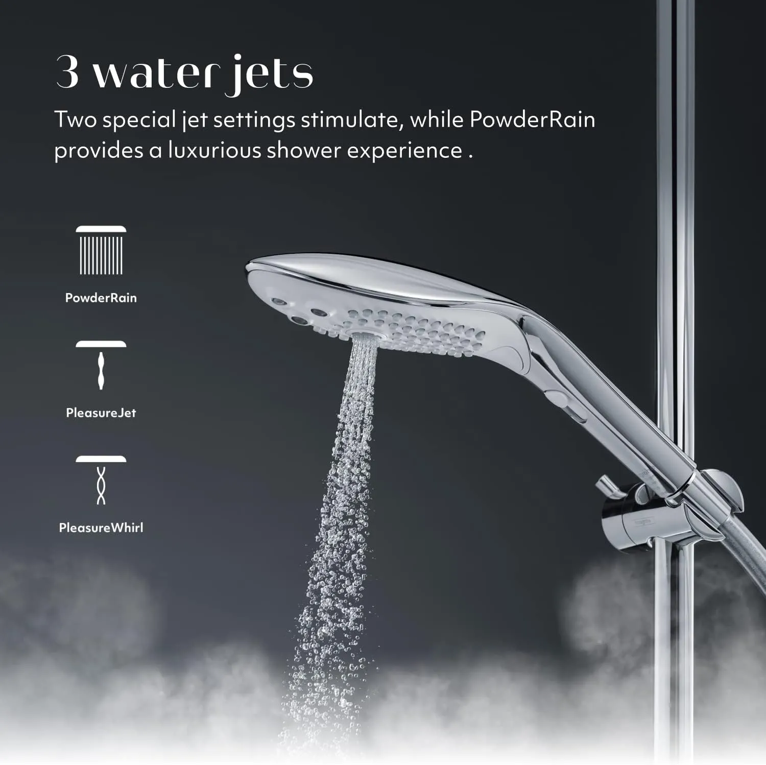Womanizer Wave Multifunction Shower Head | Special Jet Water Powered Personal Massager | 2in1 Showerhead for Women | Control 3 Pattern Settings | Handheld Water Pressure Massage Tool | Black