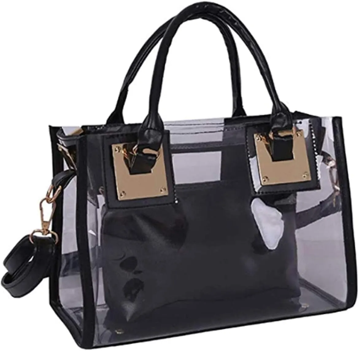 Women 2Pcs Small Tote Clear Shoulder Top-handle Bag PVC Satchel Candy Handbag Clutch Purse Wallet