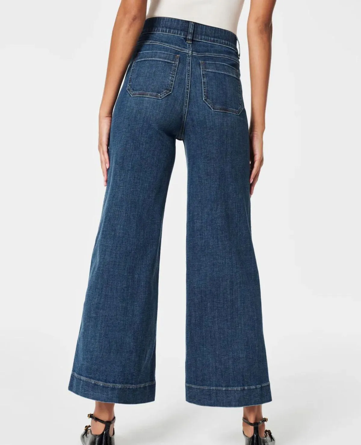 Women Casual Loose Pocket High Waist Wide Leg Jeans