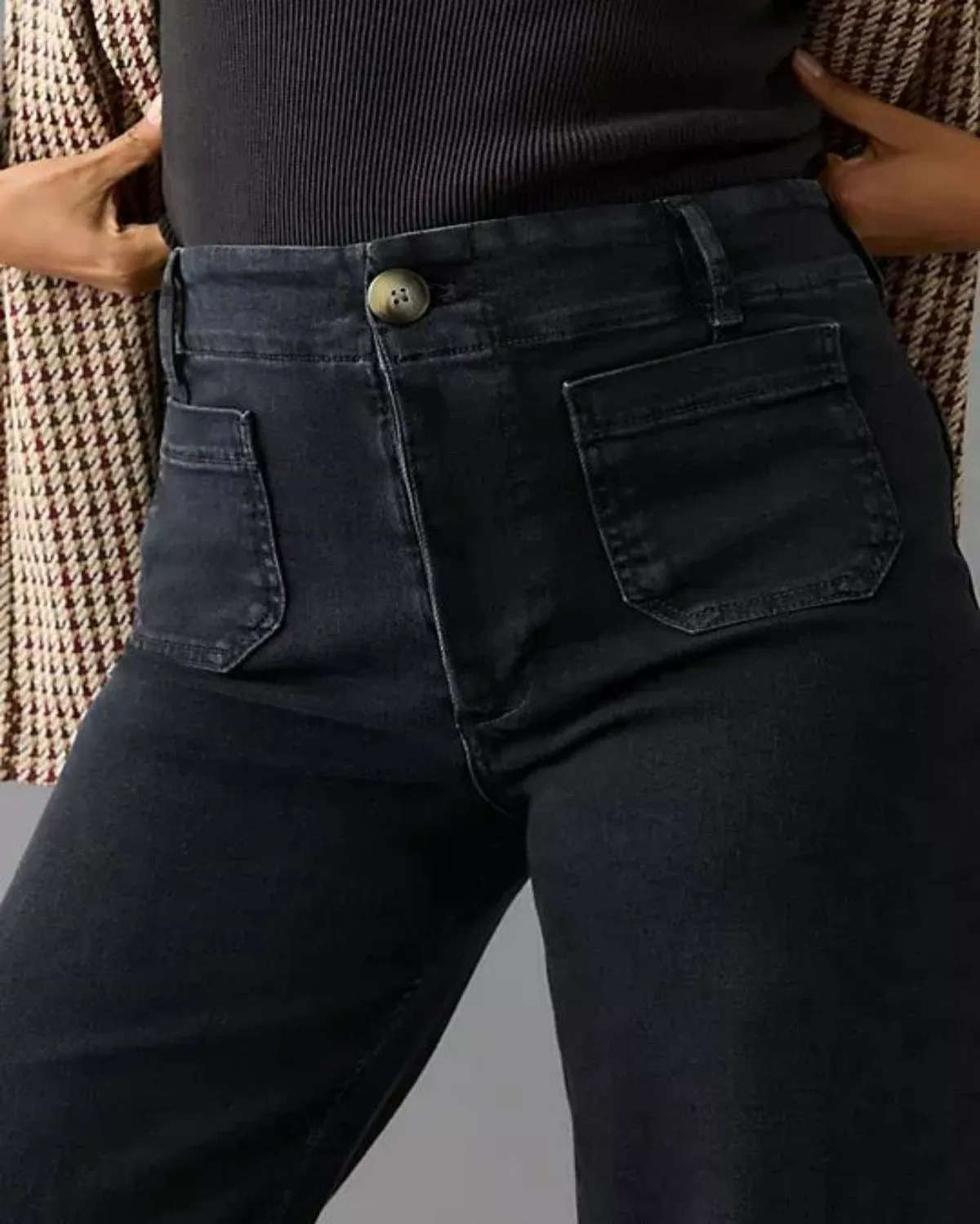 Women Casual Loose Pocket High Waist Wide Leg Jeans