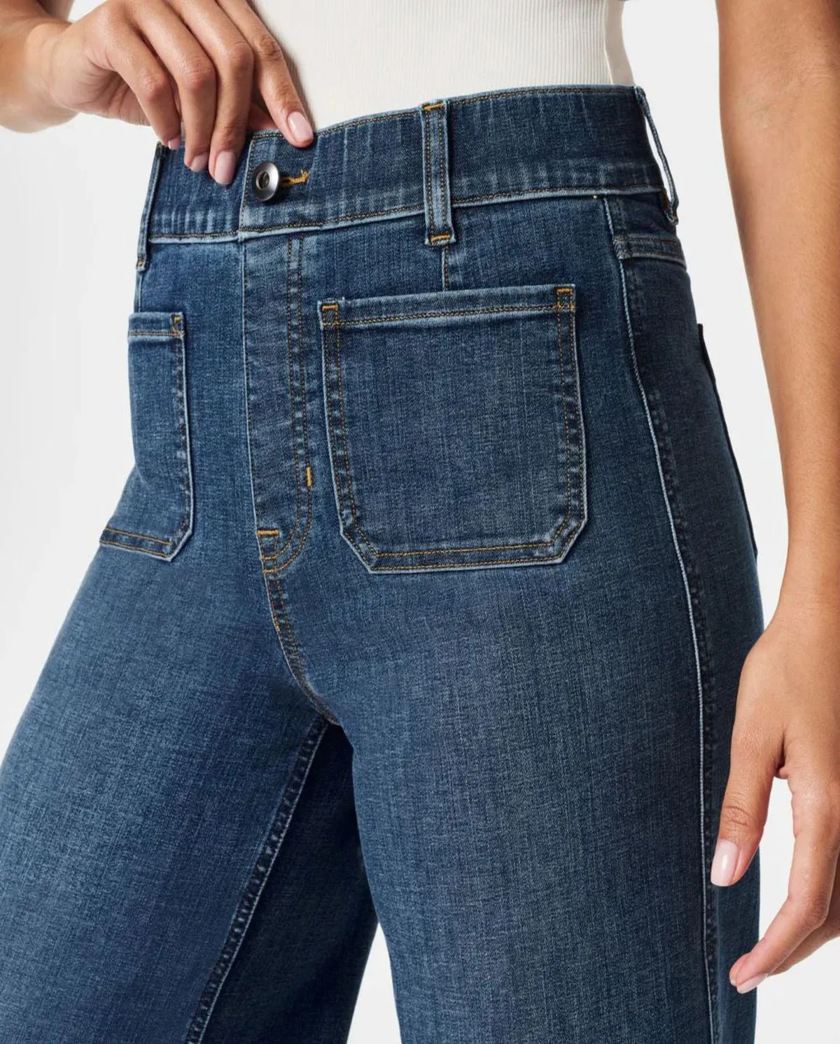 Women Casual Loose Pocket High Waist Wide Leg Jeans