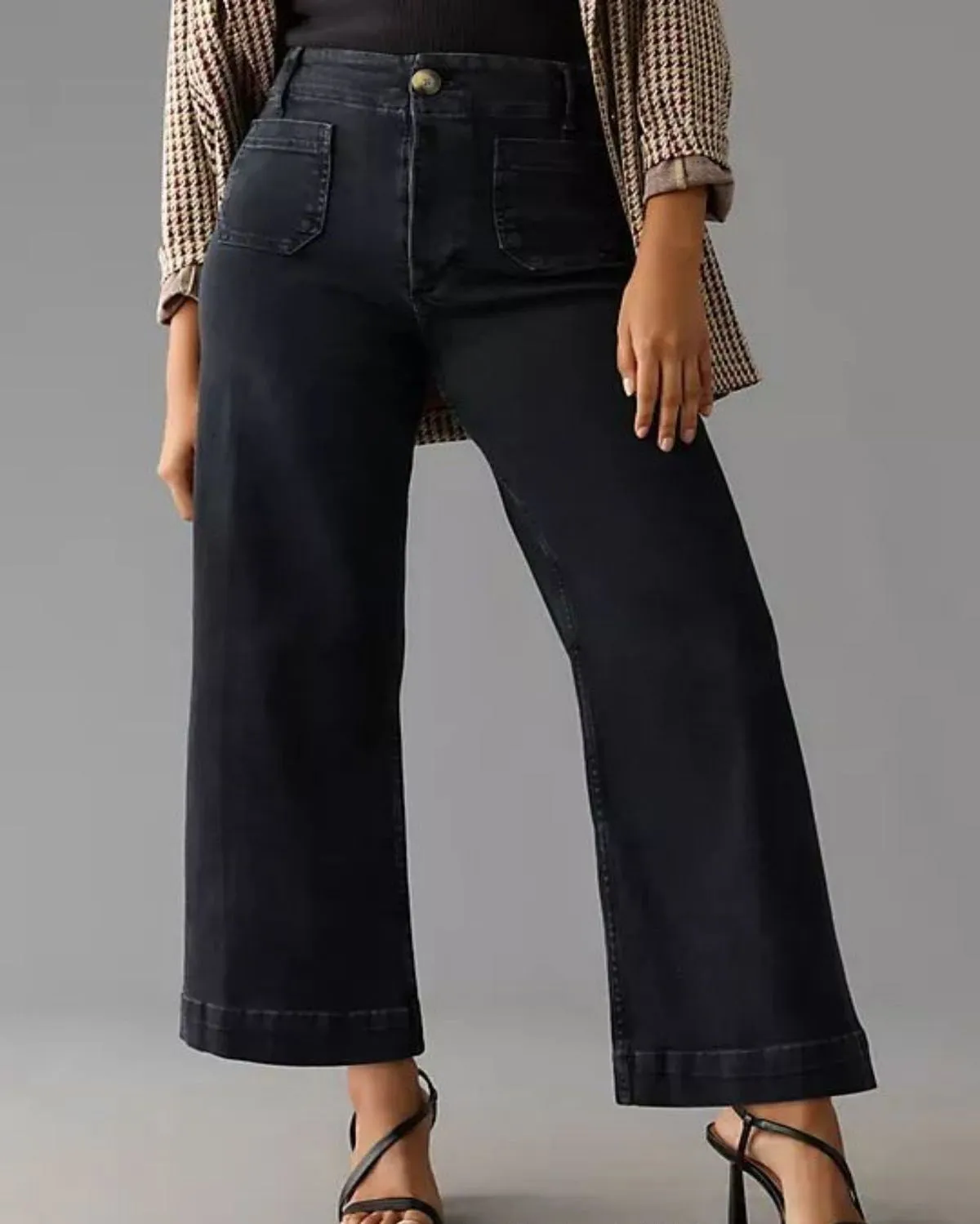 Women Casual Loose Pocket High Waist Wide Leg Jeans