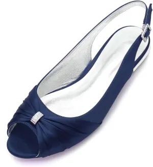 Women Comfort Flat Satin Wedding Shoes Peep Toe Buckle Strap Bridal Evening Party Flats Shoes