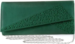 Women Satin Rhinestones Evening Bags Prom Bridal Clutch Purse Cross Body With Detachable Chain Strap