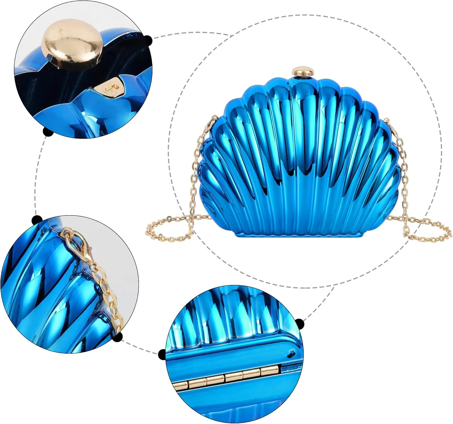 Women Seashell Evening Bag Purse Mermaid Chain Strap Clutch Handbag Shoulder Bag