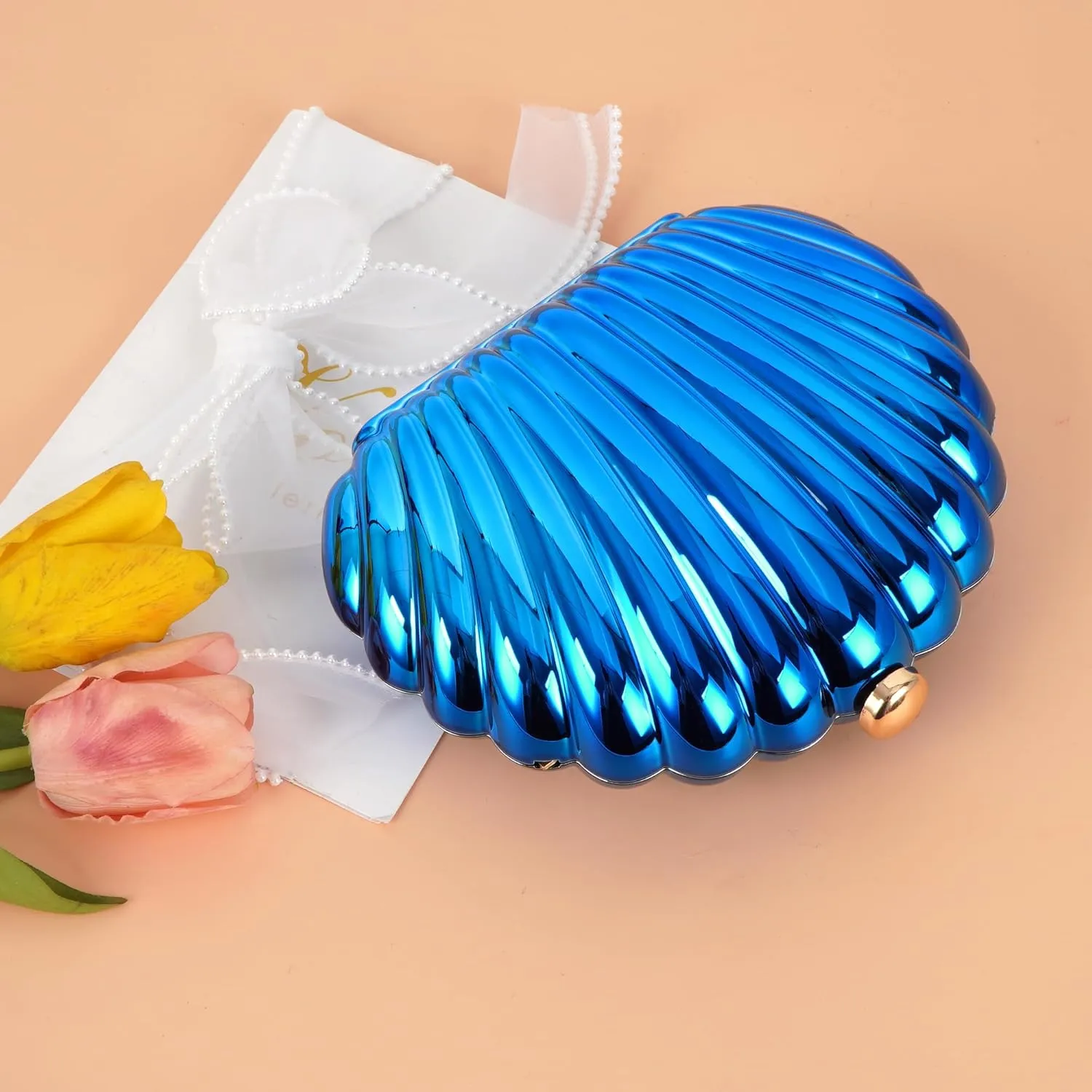 Women Seashell Evening Bag Purse Mermaid Chain Strap Clutch Handbag Shoulder Bag