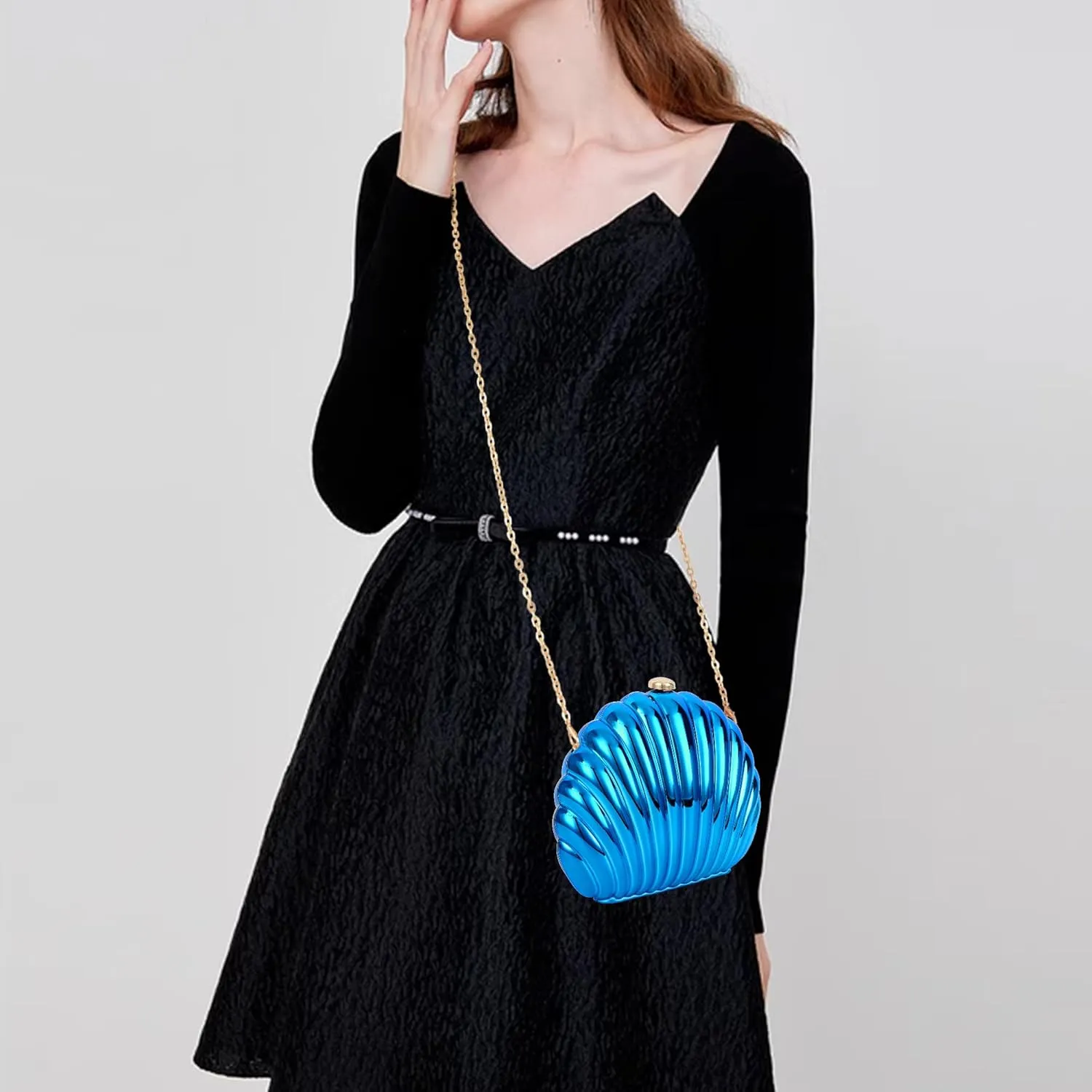 Women Seashell Evening Bag Purse Mermaid Chain Strap Clutch Handbag Shoulder Bag