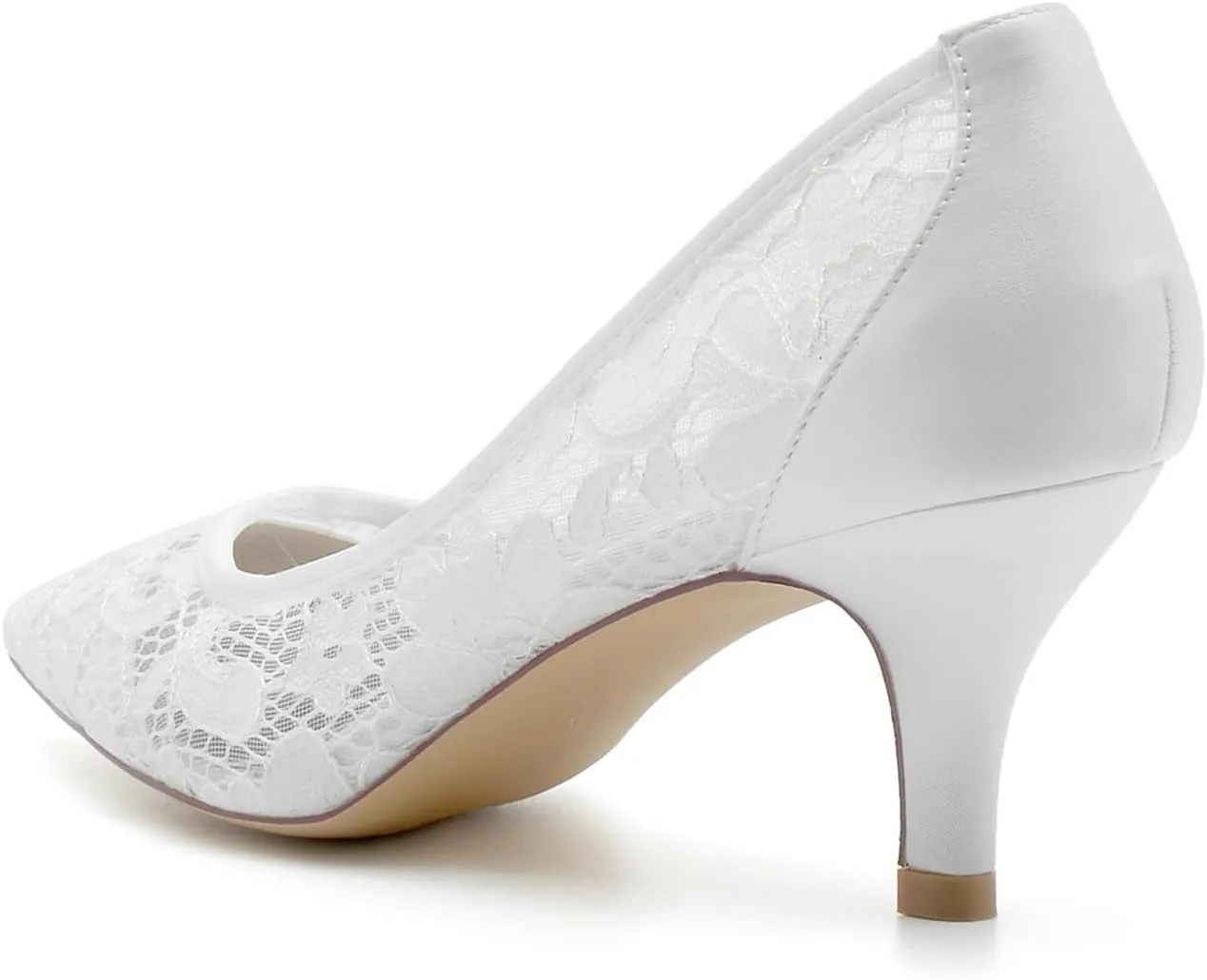 Women Slip-On Pearl Wedding Shoes Bride Pointed Toe Cut Out Kitten Heel Court Shoes Lace Low Heel Heeled Pumps for Evening Party Dress