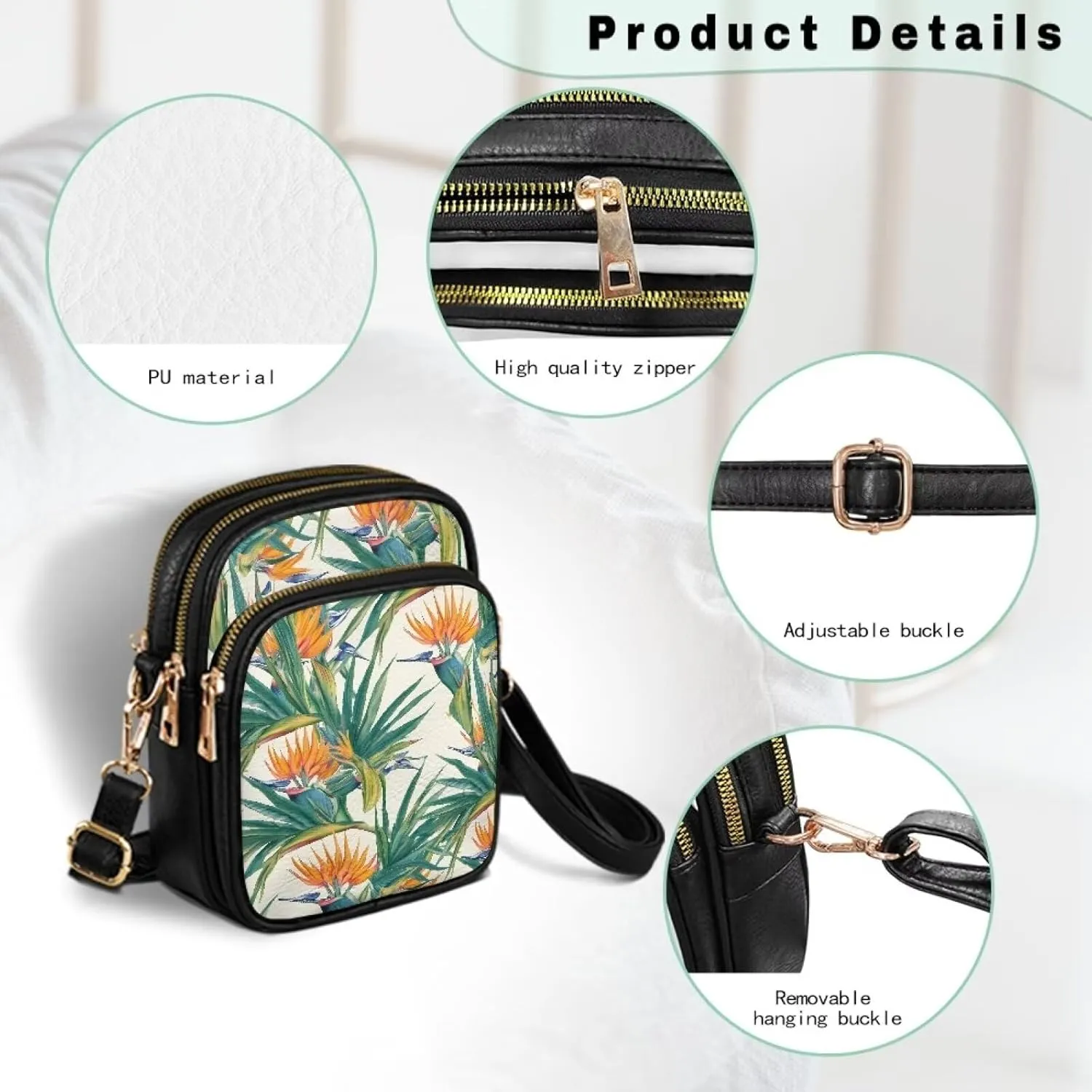 Women Small Crossbody Bags, PU Leather Crossbody Wallet Phone Bag, Mandala Floral Zip Around Travel Passport Wallet