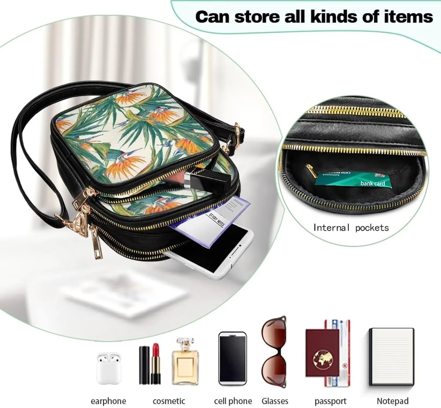 Women Small Crossbody Bags, PU Leather Crossbody Wallet Phone Bag, Mandala Floral Zip Around Travel Passport Wallet