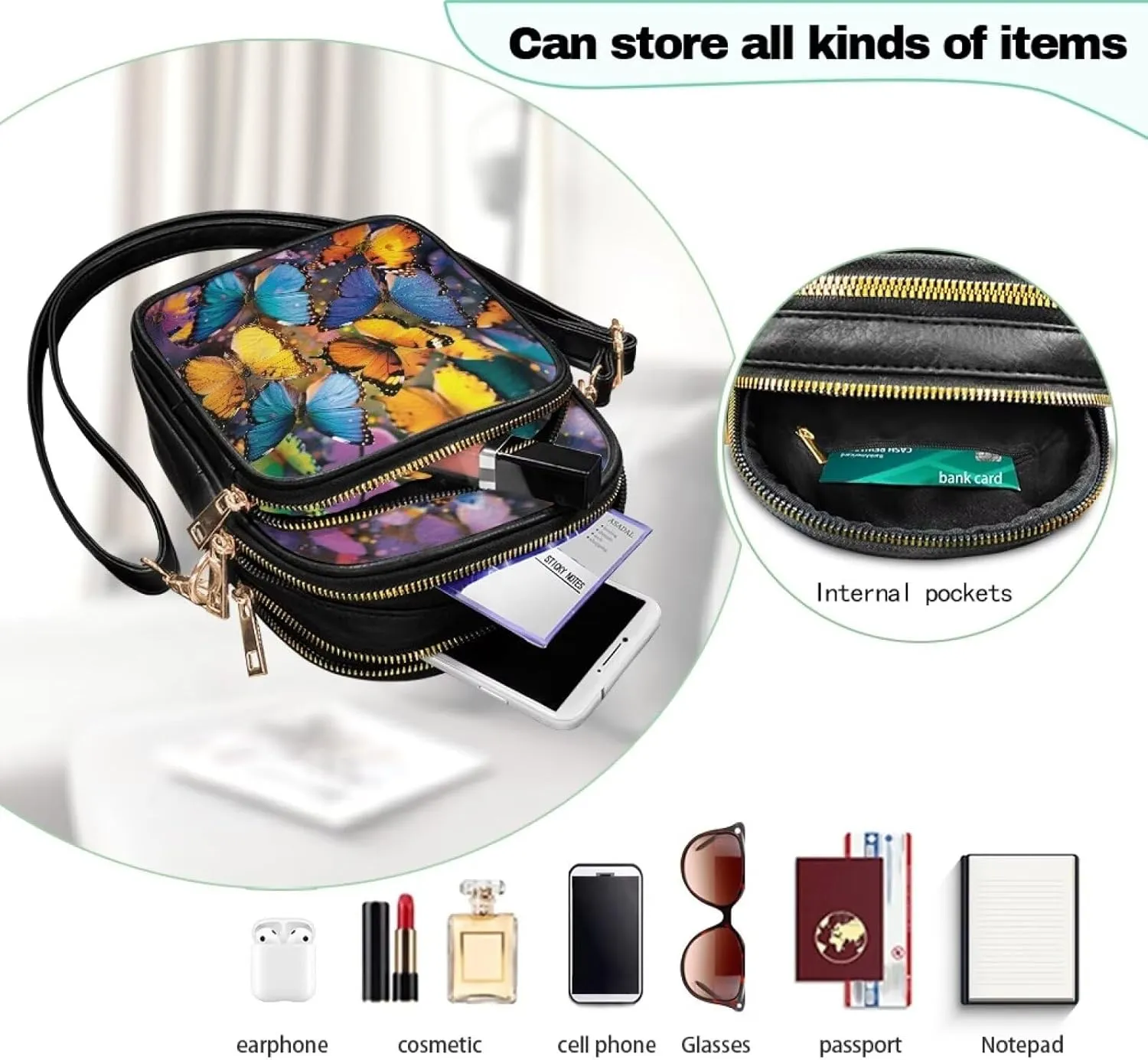 Women Small Crossbody Bags, PU Leather Crossbody Wallet Phone Bag, Mandala Floral Zip Around Travel Passport Wallet