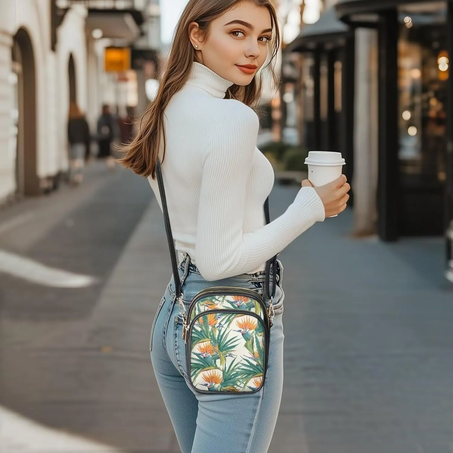 Women Small Crossbody Bags, PU Leather Crossbody Wallet Phone Bag, Mandala Floral Zip Around Travel Passport Wallet