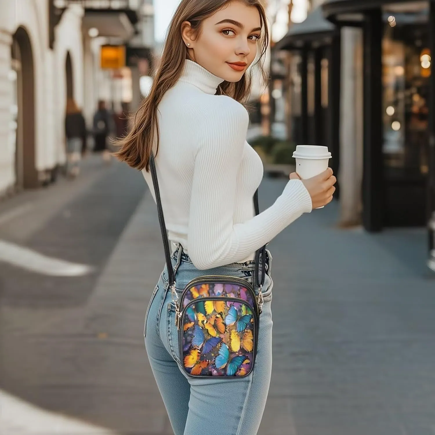 Women Small Crossbody Bags, PU Leather Crossbody Wallet Phone Bag, Mandala Floral Zip Around Travel Passport Wallet