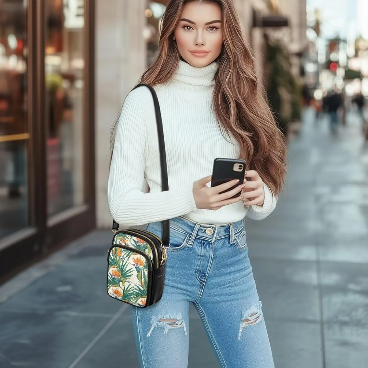 Women Small Crossbody Bags, PU Leather Crossbody Wallet Phone Bag, Mandala Floral Zip Around Travel Passport Wallet