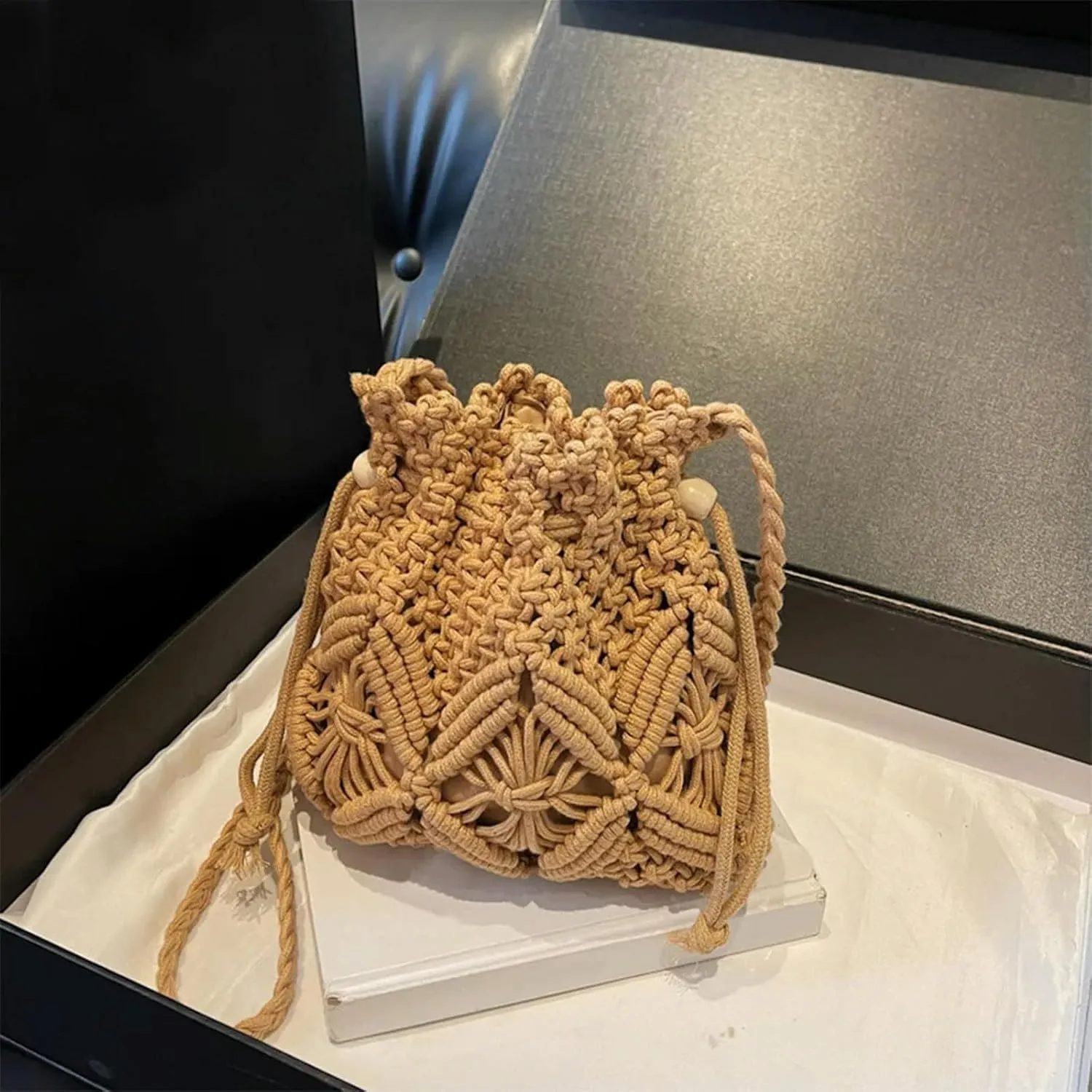 Women Straw Woven Crossbody Bag Hollow Out Tote Purse Summer Beach Messenger Bag For Travel Vacation