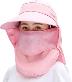 Women Sun Wide Brim UV Protection Fishing Hats Foldable Ponytail Summer Hat with Detachable Flap