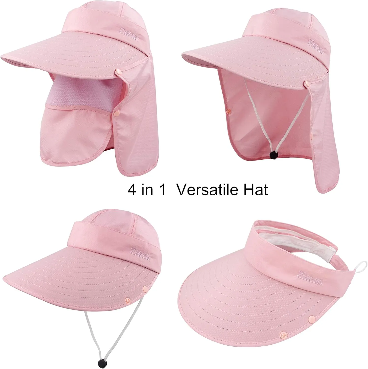 Women Sun Wide Brim UV Protection Fishing Hats Foldable Ponytail Summer Hat with Detachable Flap