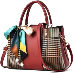 Women Tote Bag PU Braided Handbag Bow Ribbon Pearl Embellished Tote Top Handle Crossbody Bags with Detachable Shoulder Strap