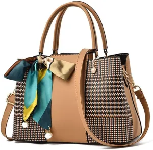 Women Tote Bag PU Braided Handbag Bow Ribbon Pearl Embellished Tote Top Handle Crossbody Bags with Detachable Shoulder Strap