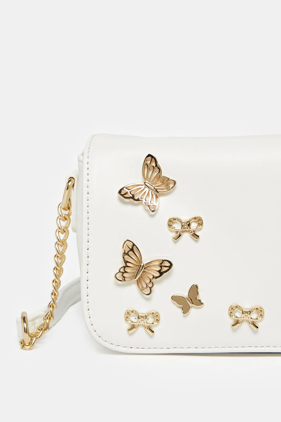 Women White Embellished Crossbody Bag