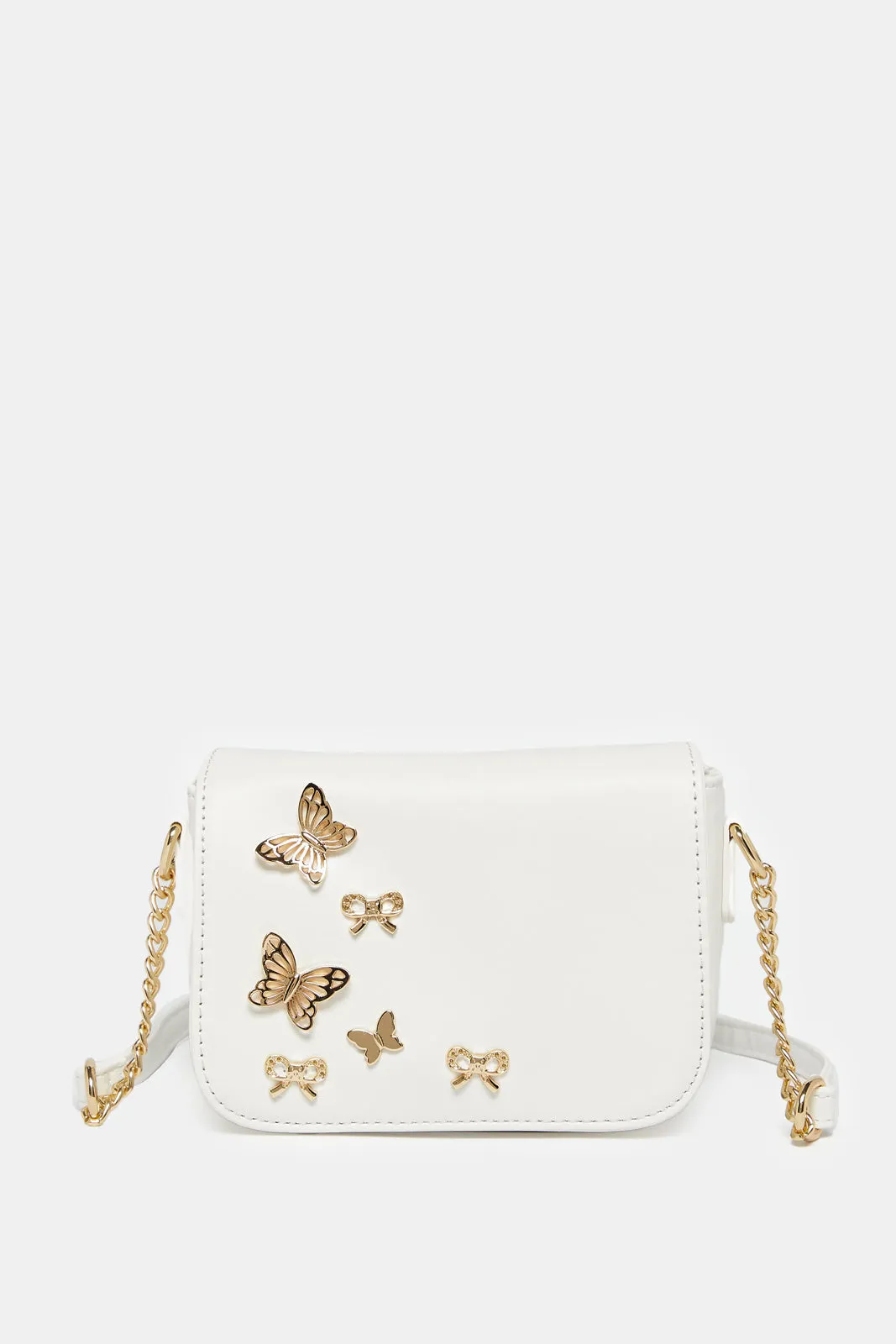 Women White Embellished Crossbody Bag