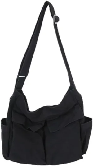 Women's Canvas Messenger Bag Large Capacity Crossbody Bag Travel Shoulder Bag Multi-pocket Grunge Bag