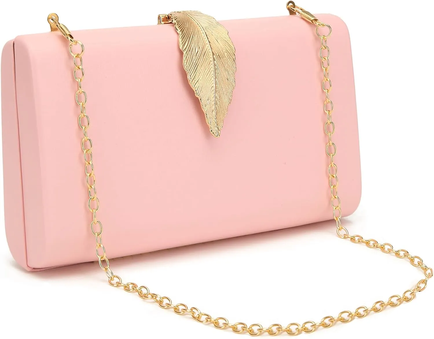 Women's Fashion Evening Bags with Golden Leaves Crossbody Shoulder Handbag Chain Removable